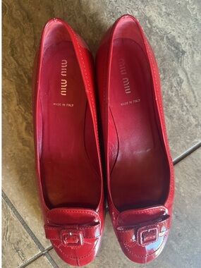 Miu Miu Red Patent Leather Loafers
